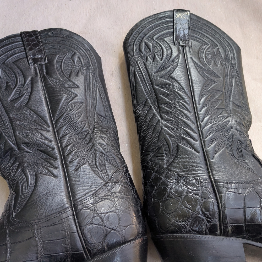 Black Leather Cowboy Boots Alligator Men 9 - Picture 8 of 14